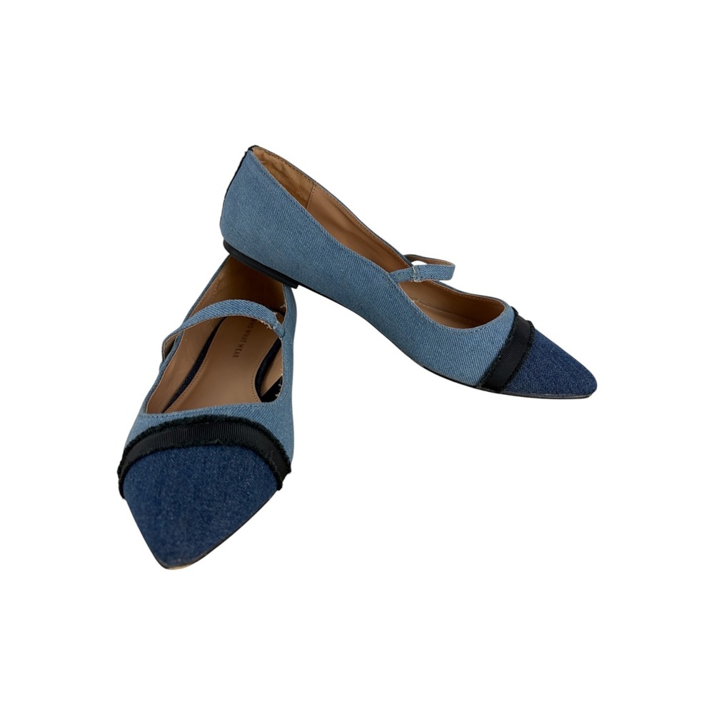 Who What Wear Nelly Denim Pointed Toe Mary Jane Flats Blue Two Tone Size 8.5